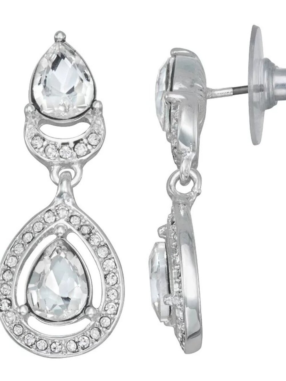 You're Invited Silver Tone Double Drop Earrings New